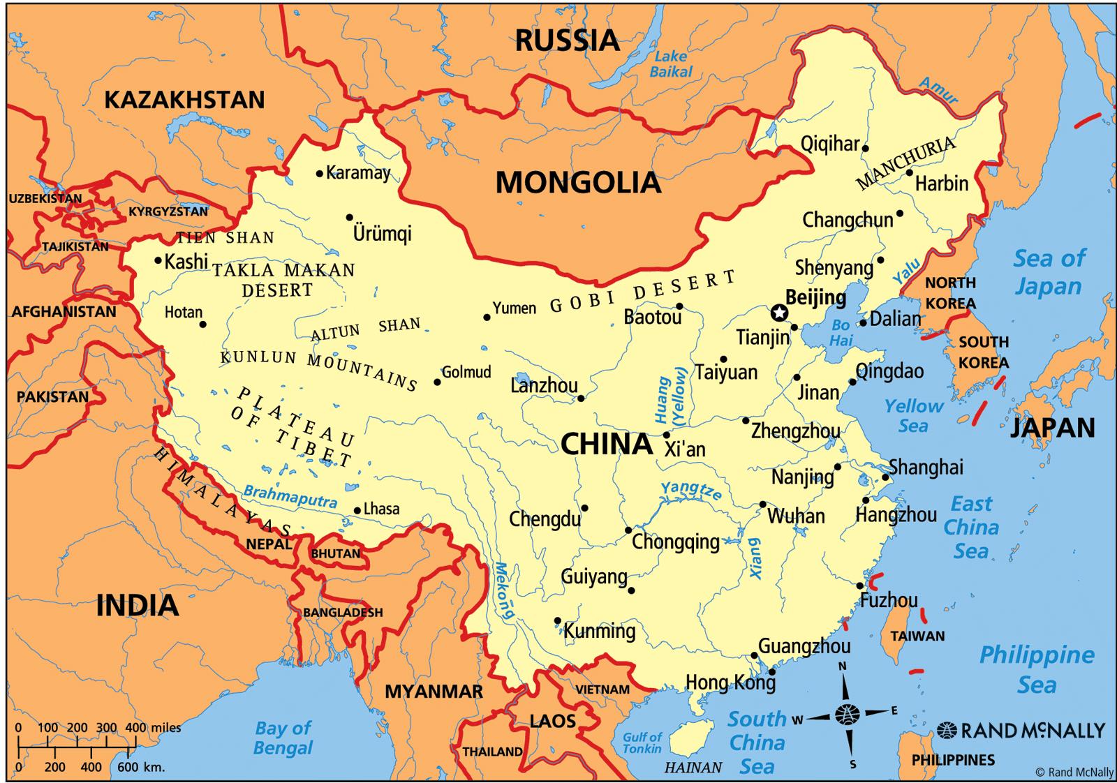 Kina politiske kort - Kina kort politisk (Østlige Asien - Asien)