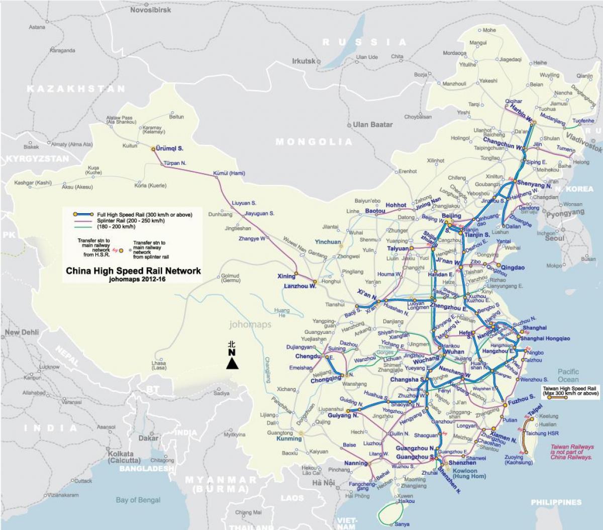 højhastighedstog i Kina kort