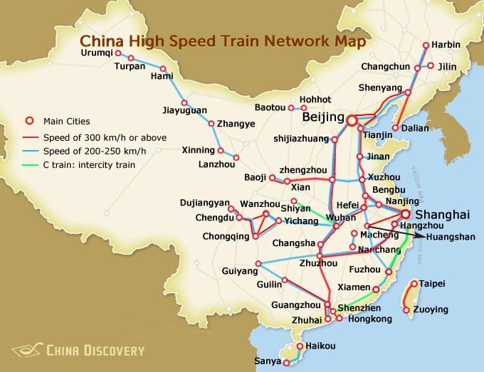 Kina high speed railway kort