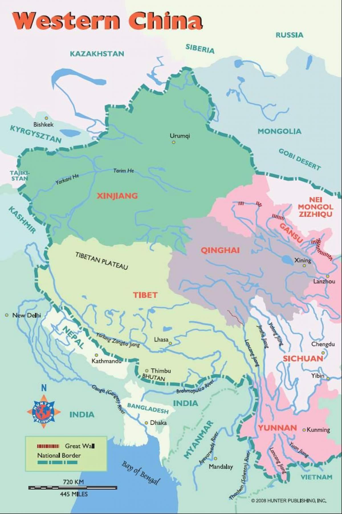 kort over det vestlige Kina