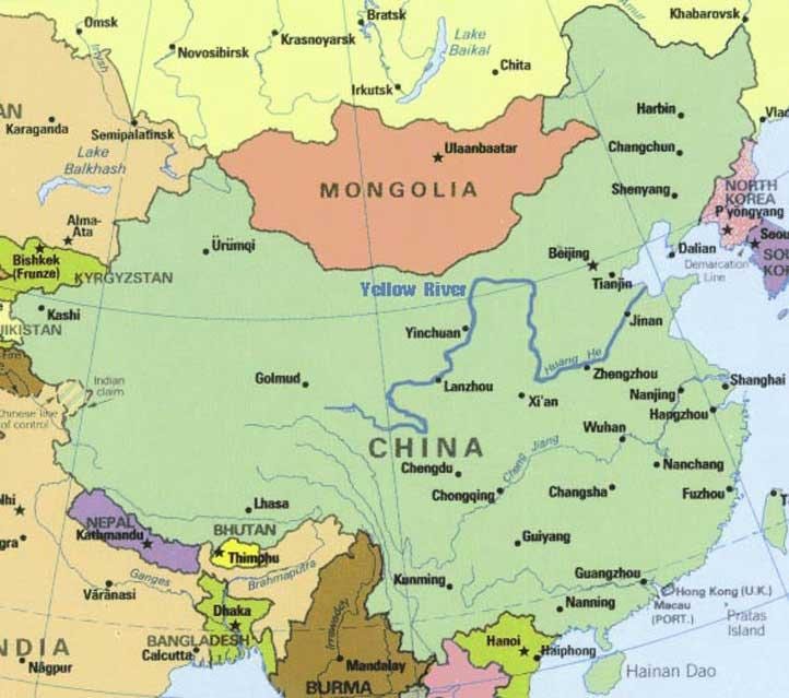 gule flod i Kina kort
