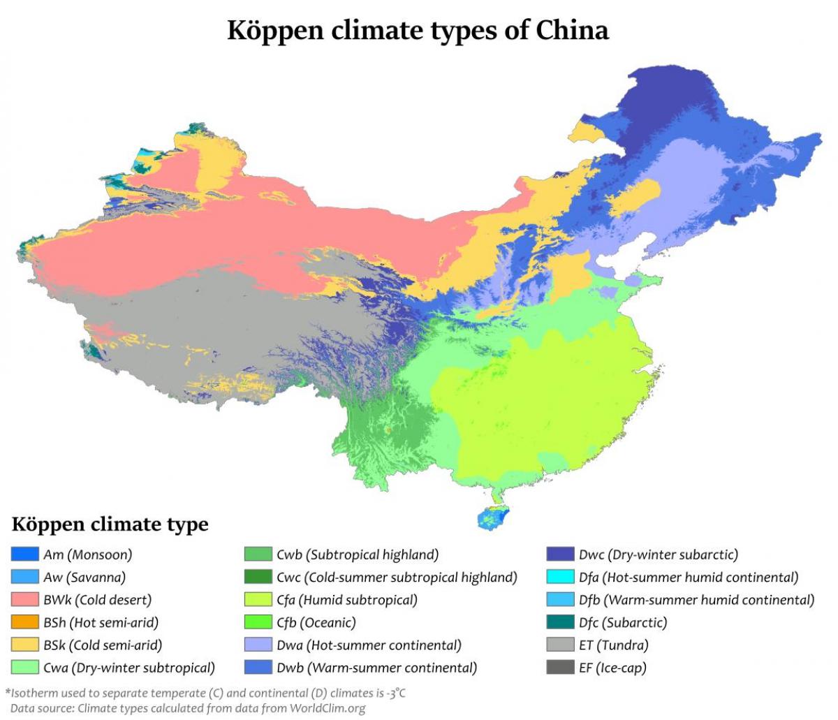 klima-kort over Kina