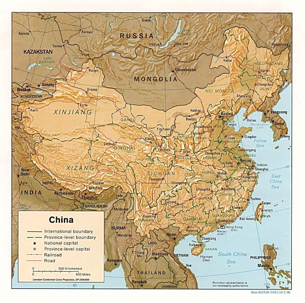 terræn kort over Kina