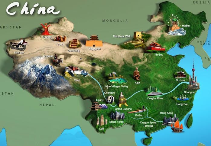 kort over Kina turistattraktioner