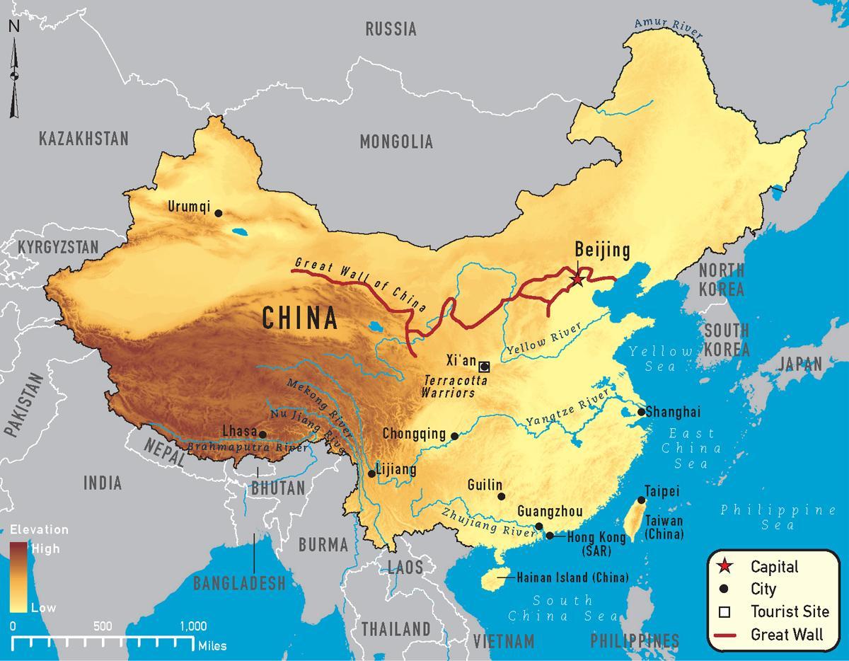 et kort over Kina