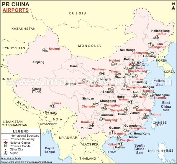 Kina internationale lufthavne kort