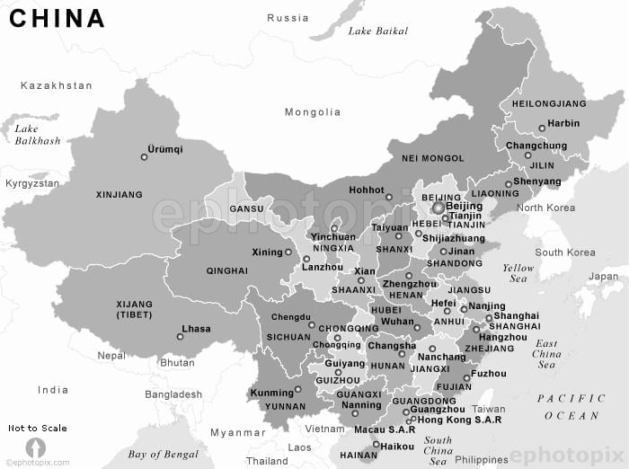 kort over Kina sort og hvid