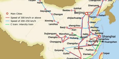 Højhastighedstog i Kina kort