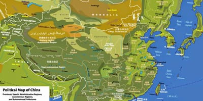 Fysisk geografi kort over Kina