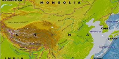 Kort over Kina med geografiske funktioner