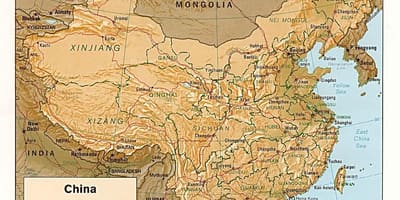 Terræn kort over Kina