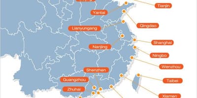 Kort over kinesiske havne