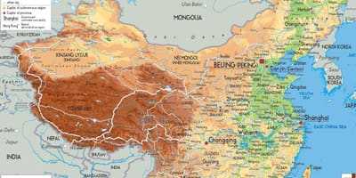 Kort over Kina fysiske funktioner