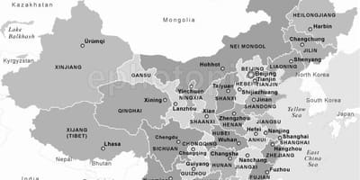 Kort over Kina sort og hvid